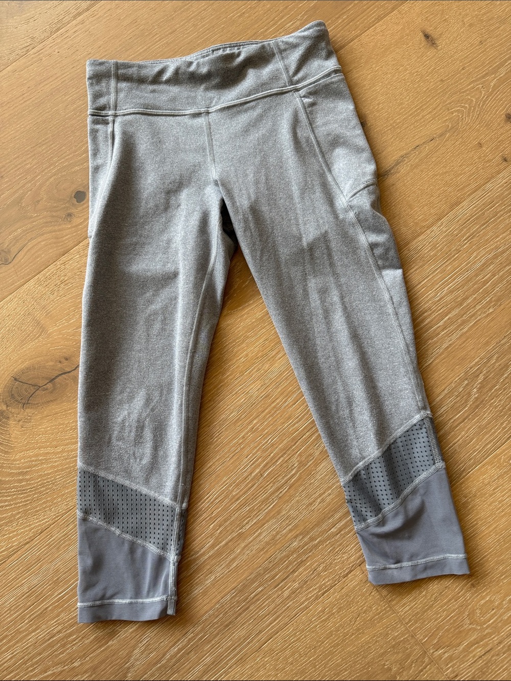 Athleta Gray Capri Leggings with Perforated Mesh Insets